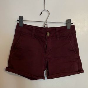 American Eagle maroon jean shorts, size 2